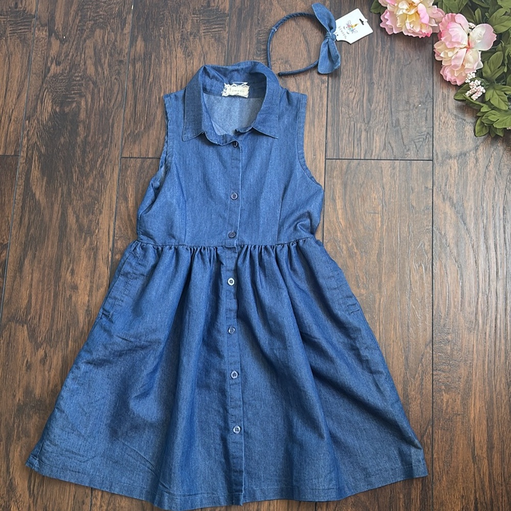 Girls button down sleeveless shirtdress